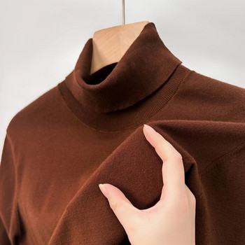 Нов мъжки модерен и ретро плетен пуловер с висока яка за есен зима 2023 г., изработен от кадифе против напукване, идеален за наслояване