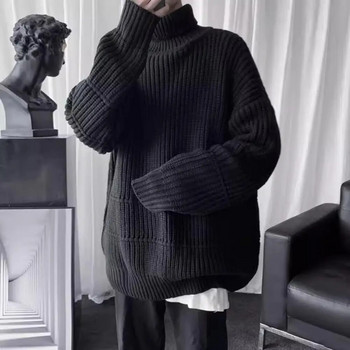 Пуловер за студено време Уютен мъжки пуловер със средна дължина Топъл плетен пуловер с висока яка Еластичен пуловер против свиване за комфорт през зимата/есента