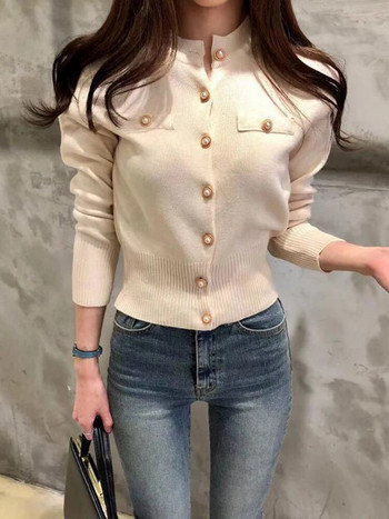 Zoki New γυναικεία ζακέτα πουλόβερ Μόδα άνοιξη πλεκτό μακρυμάνικο κοντό παλτό Κομψό κορεάτικο με λεπτό κουμπί γυναικεία μαλακά μπλουζάκια
