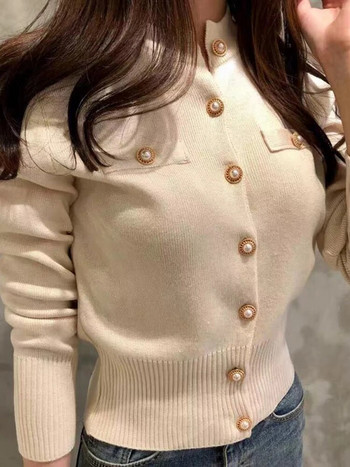 Zoki Нова дамска жилетка Пуловер Мода Пролетно плетено късо палто с дълъг ръкав Chic Корейско тънко копче Дамски меки топове