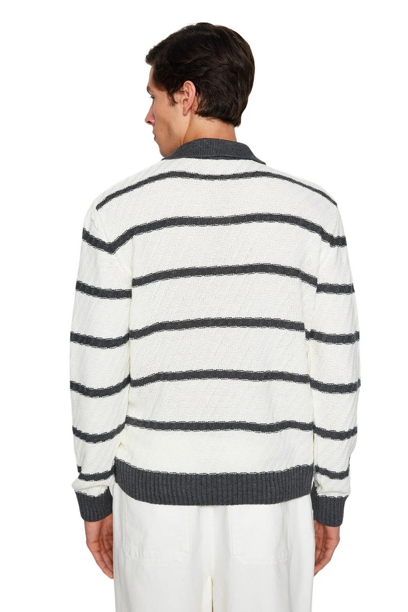 Μακρυμάνικο ανδρικό ριγέ κανονικό πουλόβερ Trendyol