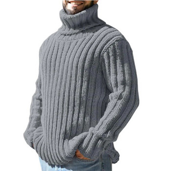 Удобен и модерен мъжки едноцветен пуловер с висока яка и дълъг ръкав Трикотажна горна част Изберете своя размер и цвят