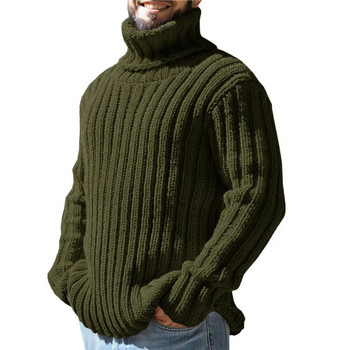 Удобен и модерен мъжки едноцветен пуловер с висока яка и дълъг ръкав Трикотажна горна част Изберете своя размер и цвят