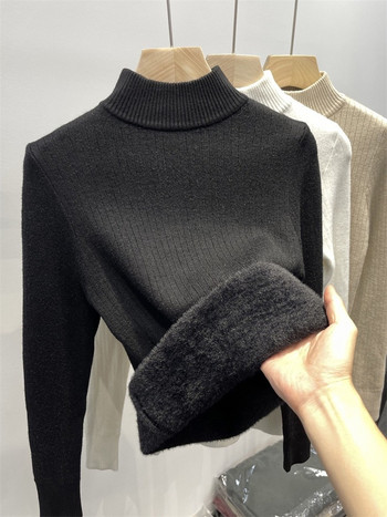 Χειμωνιάτικο ζεστό πουλόβερ πουλόβερ Γυναικεία Slim Thicken Βελούδινη επένδυση Πλεκτά Πλεκτά Κορεάτικα μισό ζιβάγκο Poleras μαλακά πλεκτά μπλουζάκια