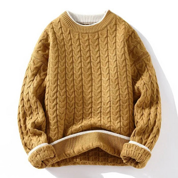 Зимен дебел топъл пуловер Мъжки плетени пуловери с О-образно деколте Модни свободни мъжки трикотаж Ежедневни пуловери Пуловер за плетене на двойка