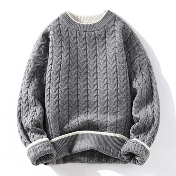 Зимен дебел топъл пуловер Мъжки плетени пуловери с О-образно деколте Модни свободни мъжки трикотаж Ежедневни пуловери Пуловер за плетене на двойка