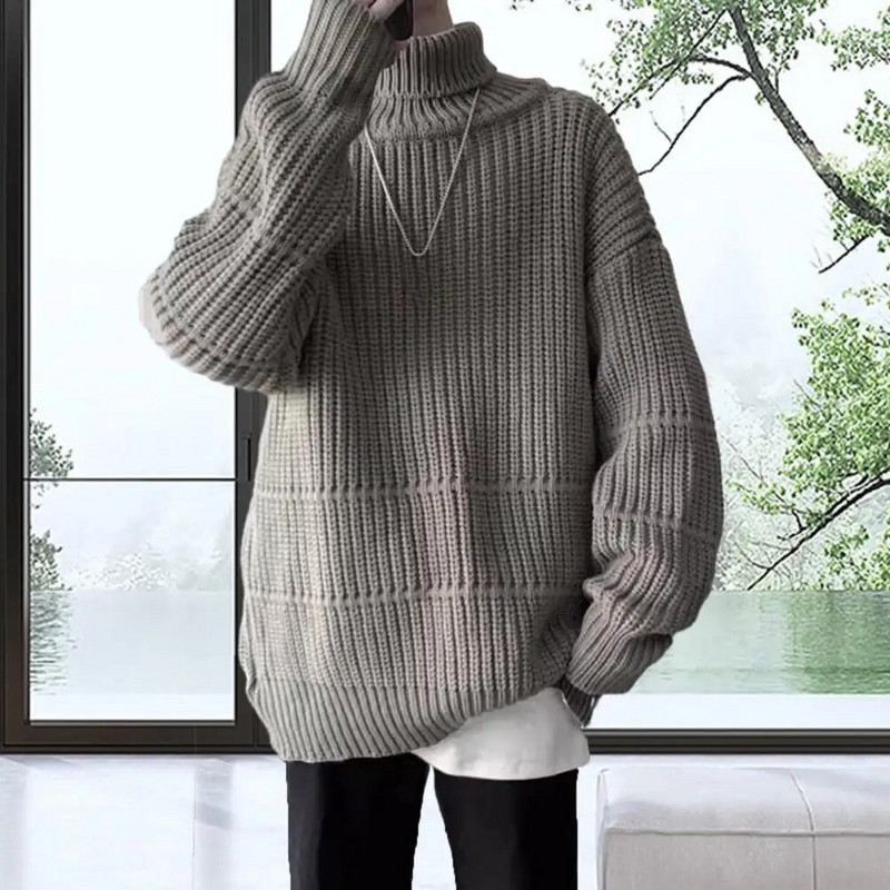 Πλεκτό ζεστό πουλόβερ Ανδρικό πουλόβερ με ζιβάγκο Ανδρικά χαλαρά πουλόβερ πουλόβερ με κάτω μέρος Φθινόπωρο Χειμώνας Νέα μονόχρωμα πουλόβερ