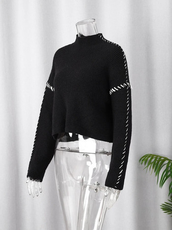 Πλεκτό χρώμα αντίθεσης με μακρυμάνικο γυναικείο πουλόβερ συνονθύλευμα Φαρδύ vintage πουλόβερ μόδας 2023 Φθινοπωρινά καθημερινά γυναικεία πλεκτά