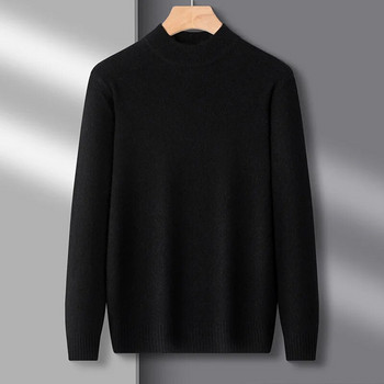 Есен Зима 2023 г. Нов мъжки вълнен пуловер наполовина с висока яка