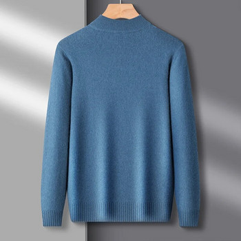 Есен Зима 2023 г. Нов мъжки вълнен пуловер наполовина с висока яка