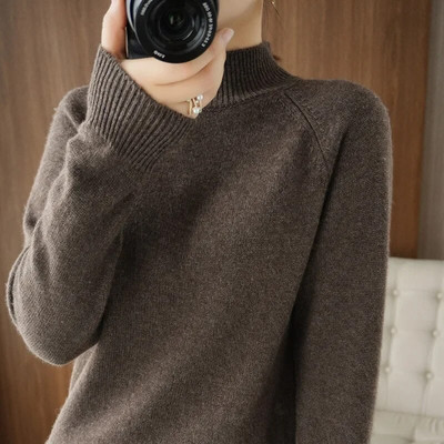2023 Φθινοπωρινό Χειμώνα Χοντρό Ζεστό Πουλόβερ Γυναικείο Πουλόβερ Κασμίρι με μισό γιακά Κορεατικό Μασίφ Πράσινο Casual Basic Πλεκτό Πουλόβερ