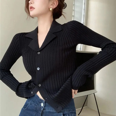 Kardigán női karcsú divat koreai stílusú tavaszi kötött felsőruházat Elegáns szexi hosszú ujjú pulóver Új egyszerű alkalmi mindennapi vintage