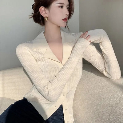 Kardigán női karcsú divat koreai stílusú tavaszi kötött felsőruházat Elegáns szexi hosszú ujjú pulóver Új egyszerű alkalmi mindennapi vintage