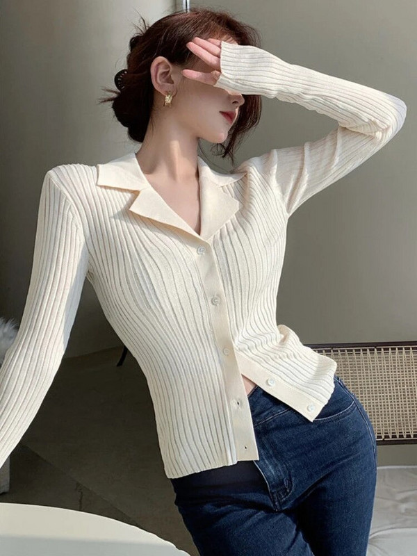 Kardigán női karcsú divat koreai stílusú tavaszi kötött felsőruházat Elegáns szexi hosszú ujjú pulóver Új egyszerű alkalmi mindennapi vintage