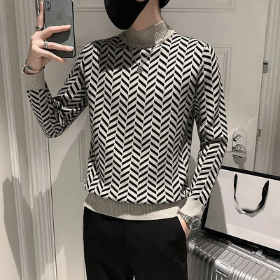 Μακρυμάνικο κορεάτικο στυλ casual μόδα πλεκτό πουλόβερ ανδρικά μισά ζιβάγκο ανδρικά ρούχα 2014 άνοιξη νέο στυλ