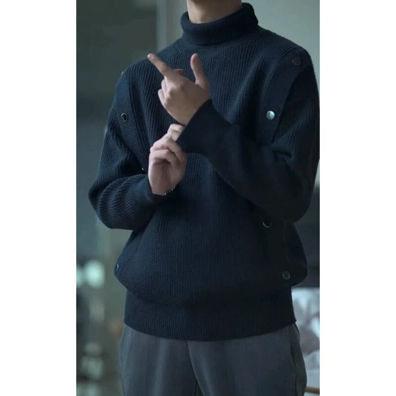 Novi muški jesenski/zimski džemper zgodan, jednostavan, moderan, svestran pleteni pulover s visokim ovratnikom za 2023.
