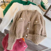 Cardigane tricotate Femei Decupate De bază Solide Elegante De birou Doamnelor Stil coreean Simplu Subțire Leisure Streetwear Bland Soft Chic