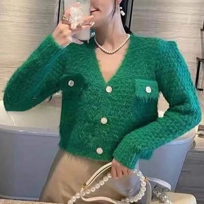 Cardigane tricotate Femei Decupate De bază Solide Elegante De birou Doamnelor Stil coreean Simplu Subțire Leisure Streetwear Bland Soft Chic