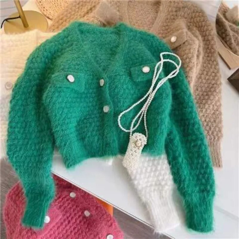 Cardigane tricotate Femei Decupate De bază Solide Elegante De birou Doamnelor Stil coreean Simplu Subțire Leisure Streetwear Bland Soft Chic