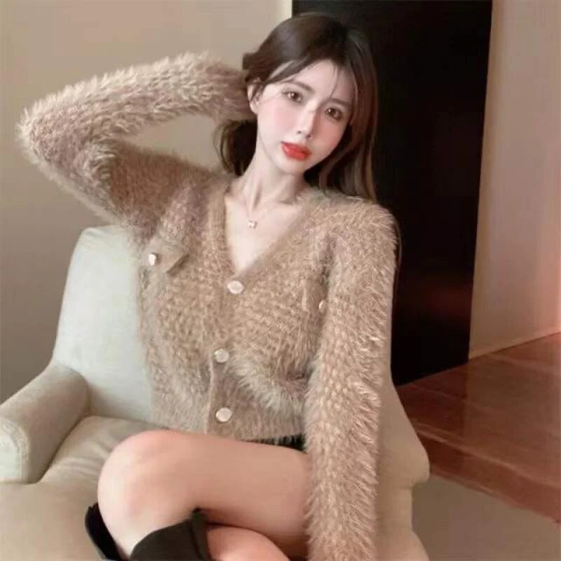 Cardigane tricotate Femei Decupate De bază Solide Elegante De birou Doamnelor Stil coreean Simplu Subțire Leisure Streetwear Bland Soft Chic