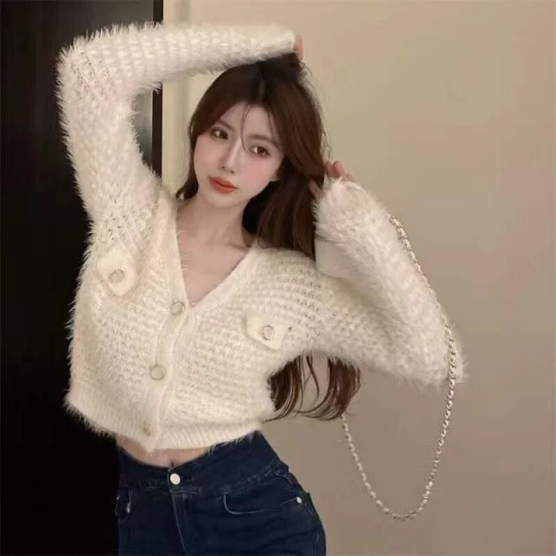 Cardigane tricotate Femei Decupate De bază Solide Elegante De birou Doamnelor Stil coreean Simplu Subțire Leisure Streetwear Bland Soft Chic