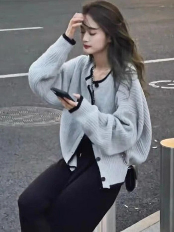 Жилетка Дамски дизайн Винтидж семпъл сладък топъл пуловер Есенен моден корейски стил Свободно универсално дамско улично облекло за свободното време