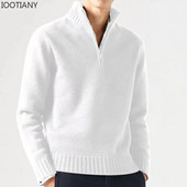 2023. gada rudens/ziemas ērts ikdienas apģērbs ar pusi rāvējslēdzēju, silts adīšanas pulovers, silts vīriešu džemperis Vīriešu džemperis ar V veida kakla izgriezumu