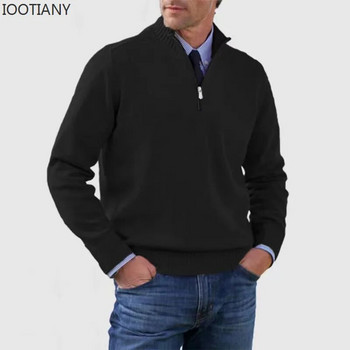 Есен/зима 2023 Ежедневно удобно облекло Водолазка с половин цип Топъл плетен пуловер Топъл мъжки джъмпер Мъжки пуловер с V-образно деколте