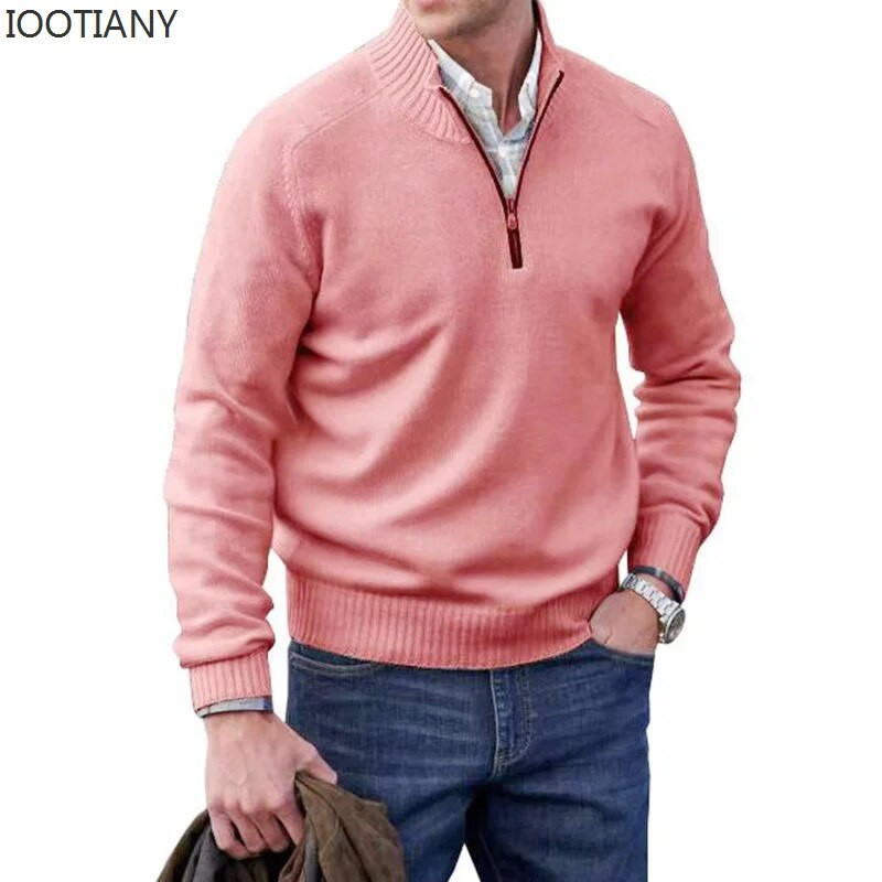 2023. gada rudens/ziemas ērts ikdienas apģērbs ar pusi rāvējslēdzēju, silts adīšanas pulovers, silts vīriešu džemperis Vīriešu džemperis ar V veida kakla izgriezumu
