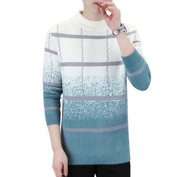 Зимен кариран кашмирен пуловер от норка Мъжки мъжки пуловери с висока яка с висока яка, най-високо качество Pull Homme Дебел топъл пуловер Мъжки