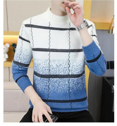 Ziemas rūtains ūdeles kašmira džemperis vīriešu puskakla vīriešu džemperi Augstākās kvalitātes Pull Homme Biezs Silts Pulovers Vīriešu