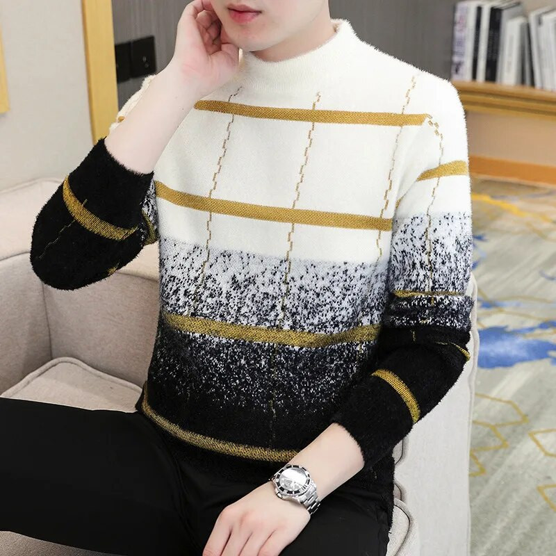 Ziemas rūtains ūdeles kašmira džemperis vīriešu puskakla vīriešu džemperi Augstākās kvalitātes Pull Homme Biezs Silts Pulovers Vīriešu