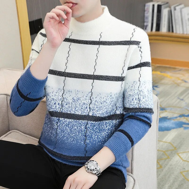 Ziemas rūtains ūdeles kašmira džemperis vīriešu puskakla vīriešu džemperi Augstākās kvalitātes Pull Homme Biezs Silts Pulovers Vīriešu
