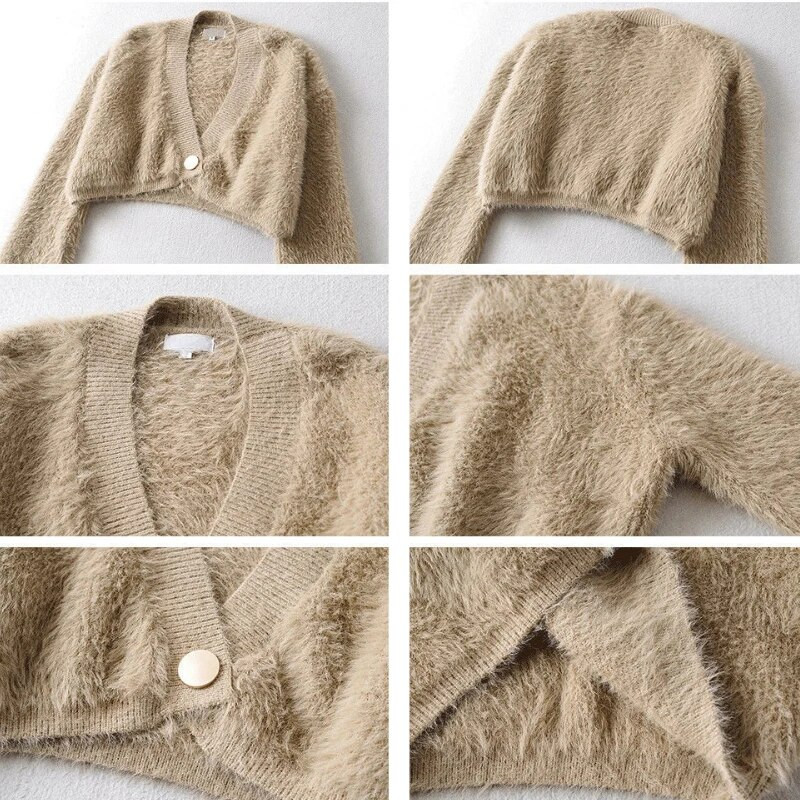 Ζακέτα Γυναικεία Crops Γυναικεία Hipster Harajuku Σέξι ρετρό κορεάτικο στυλ Καθαρό χρώμα Νέο casual all-match Φθινόπωρο Χειμώνας Βασικό πουλόβερ