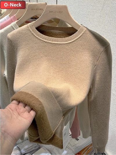 Γυναικείο πουλόβερ Χειμερινό χοντρό ζιβάγκο Λεπτό πλεκτό πουλόβερ Νέο ζεστό βελούδινο πλεκτό πουλόβερ με βελούδινη επένδυση Casual Poleras