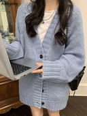 Dámske kardigany, voľné, jednoduché, pevné, voľnočasové, vintage, jemné, s výstrihom do V, OL, streetwear, nové zimné, univerzálne, pletené, študentské, svetre