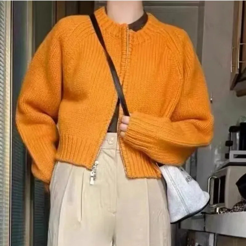 Sieviešu jaka dizains raža rudens korejiešu stils, vienkāršā, vienkāršā adīšana, jauna, ērta, retro stila, brīva, brīva laika dāmām, moderna