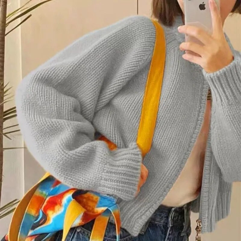 Sieviešu jaka dizains raža rudens korejiešu stils, vienkāršā, vienkāršā adīšana, jauna, ērta, retro stila, brīva, brīva laika dāmām, moderna