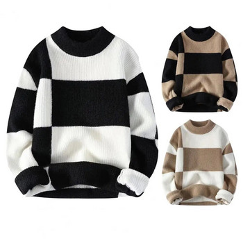 Мъжки пуловер с дизайн за 2023 г., трикотажна долна риза с половин горна яка за момчета, удебелени топли вълнени дрехи, универсален пуловер