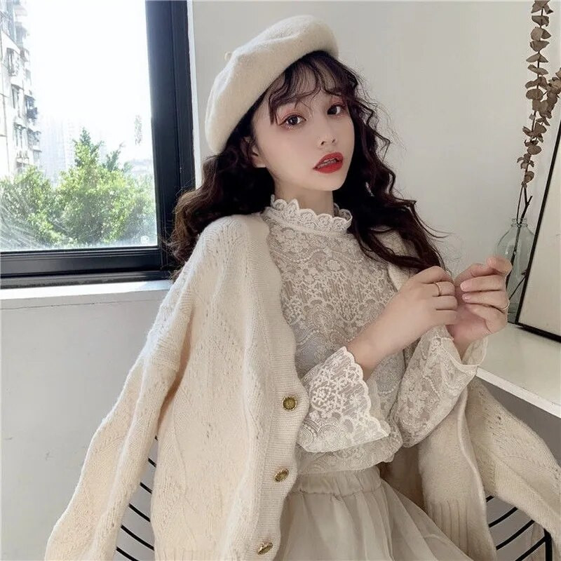 Apkarpyti megztiniai, moteriški, gražūs, elegantiški, paprasti, kieti, populiarūs korėjietiški, elegantiški moteriški mezginiai, madingi kasdieniai mergaičių rudens drabužiai