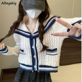 Sieviešu jaciņa paneļi, maiga jūrnieka apkakle, salda, trikotāžas stils, slinks, silts, siltas meiteņu kabatas, vispiemērotākais apģērbs Ulzzang