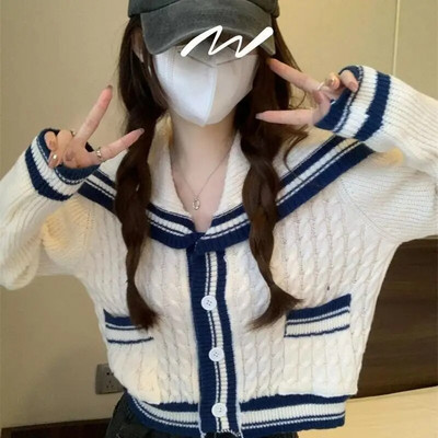 Sieviešu jaciņa paneļi, maiga jūrnieka apkakle, salda, trikotāžas stils, slinks, silts, siltas meiteņu kabatas, vispiemērotākais apģērbs Ulzzang