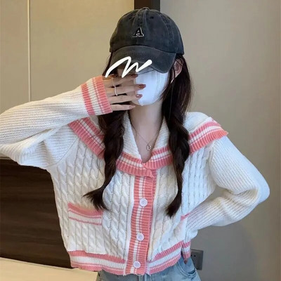 Sieviešu jaciņa paneļi, maiga jūrnieka apkakle, salda, trikotāžas stils, slinks, silts, siltas meiteņu kabatas, vispiemērotākais apģērbs Ulzzang