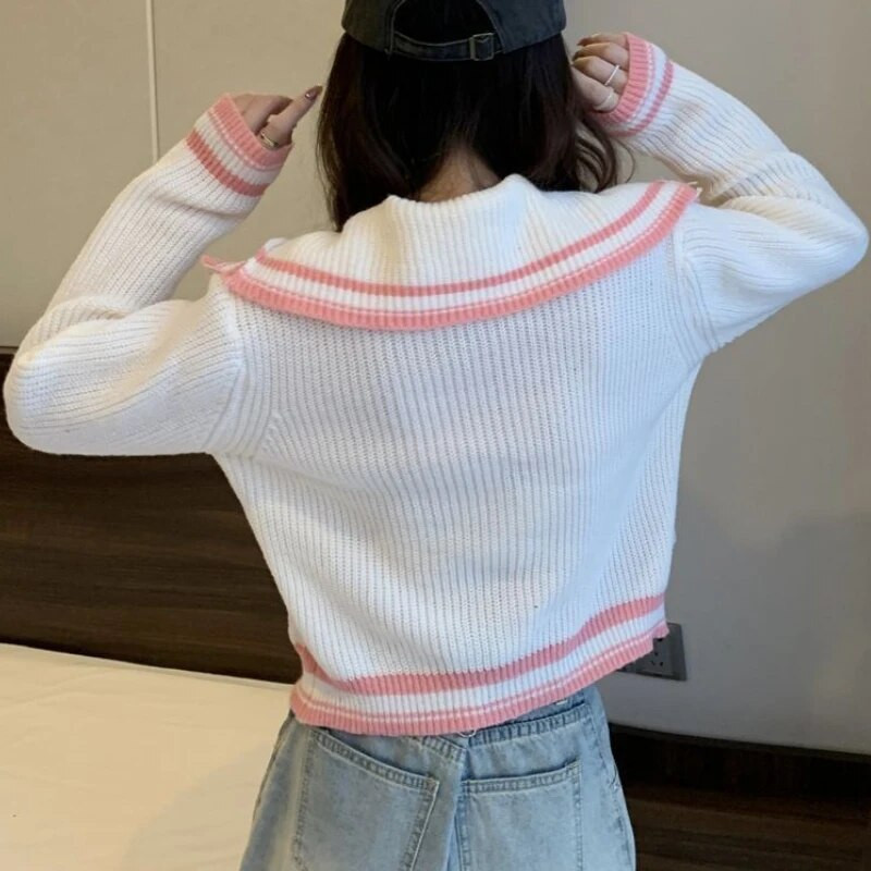 Sieviešu jaciņa paneļi, maiga jūrnieka apkakle, salda, trikotāžas stils, slinks, silts, siltas meiteņu kabatas, vispiemērotākais apģērbs Ulzzang