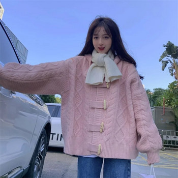 Γυναικεία ζακέτα με κουκούλα Γλυκιά χαλαρά ζεστά ρούχα Απαλό κορεατικό στυλ Καθαρό κοριτσίστικο φθινοπωρινό μόδας High Street Casual Αισθητικό Νέο
