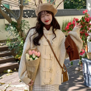 Γυναικεία ζακέτα με κουκούλα Γλυκιά χαλαρά ζεστά ρούχα Απαλό κορεατικό στυλ Καθαρό κοριτσίστικο φθινοπωρινό μόδας High Street Casual Αισθητικό Νέο