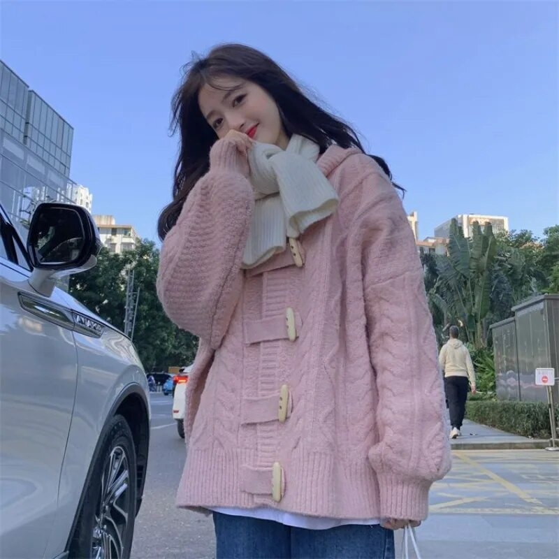 Sieviešu jaka ar kapuci, jaka, brīva, silta virsdrēbes Maiga korejiešu stila tīra meitene rudens mode High Street Ikdienišķa Estētiska Jaunums