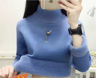 Χειμερινό χοντρό μισό ζιβάγκο Γυναικείο πουλόβερ πουλόβερ Υπερμεγέθη 4xl Sueter ζεστό πλεκτό μπλουζάκι με βελούδινη επένδυση Λεπτό μαλακό πλεκτό πουλόβερ
