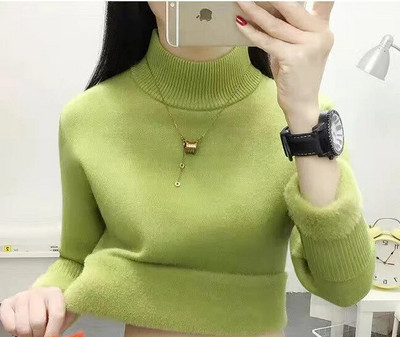 Χειμερινό χοντρό μισό ζιβάγκο Γυναικείο πουλόβερ πουλόβερ Υπερμεγέθη 4xl Sueter ζεστό πλεκτό μπλουζάκι με βελούδινη επένδυση Λεπτό μαλακό πλεκτό πουλόβερ