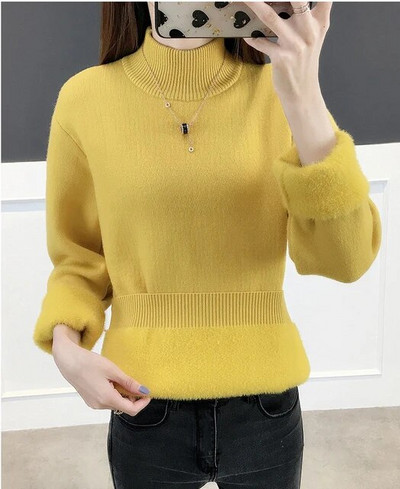 Χειμερινό χοντρό μισό ζιβάγκο Γυναικείο πουλόβερ πουλόβερ Υπερμεγέθη 4xl Sueter ζεστό πλεκτό μπλουζάκι με βελούδινη επένδυση Λεπτό μαλακό πλεκτό πουλόβερ